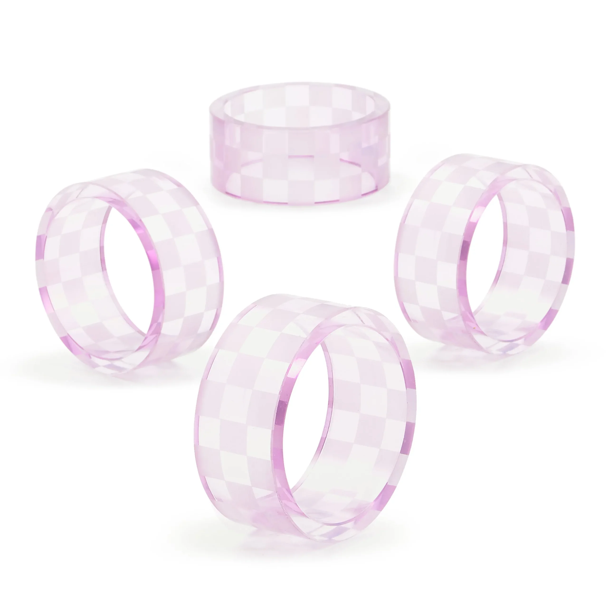 Lavender Check Napkin Rings, Set of 4
