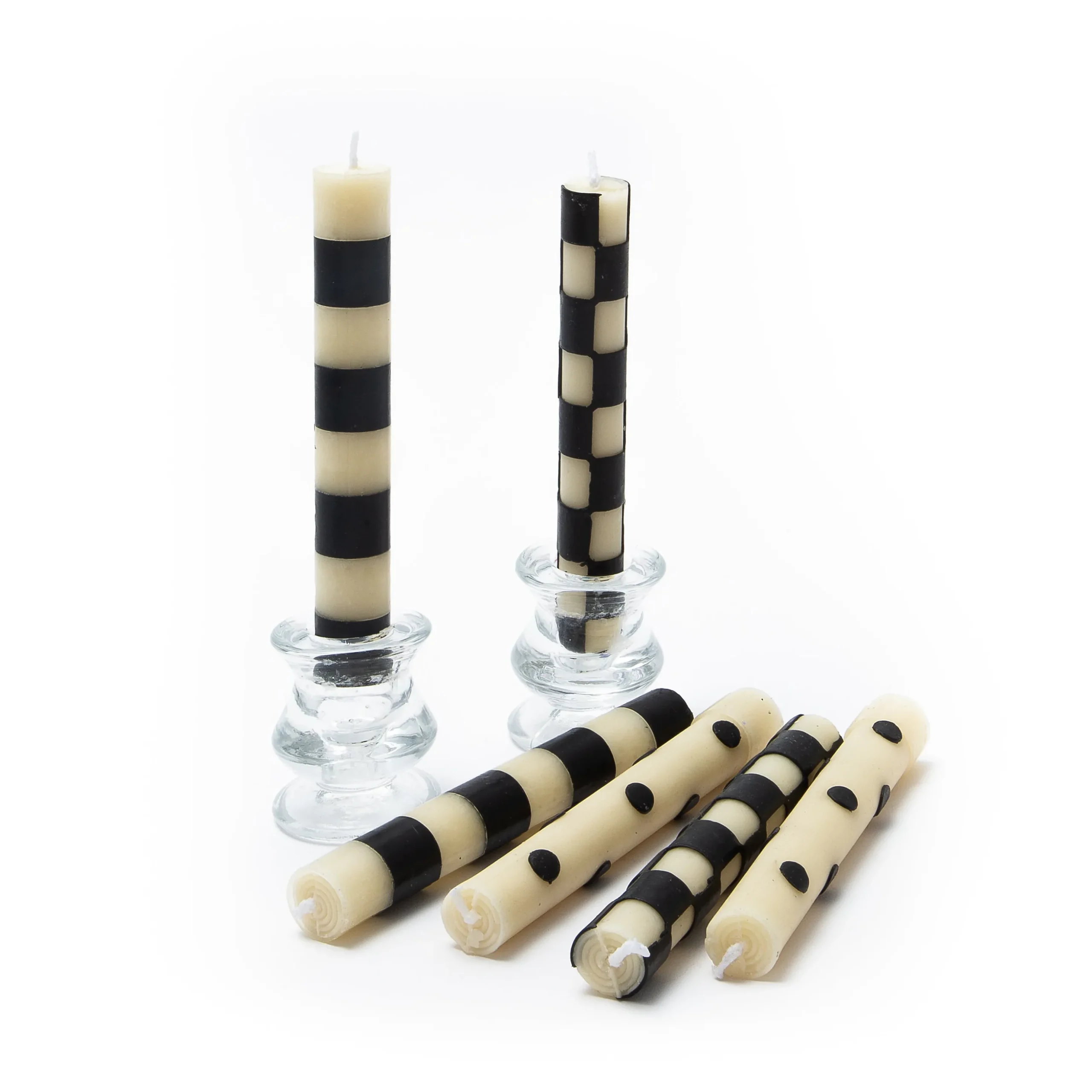 Mini Black & Ivory Dinner Candles, Set of 6