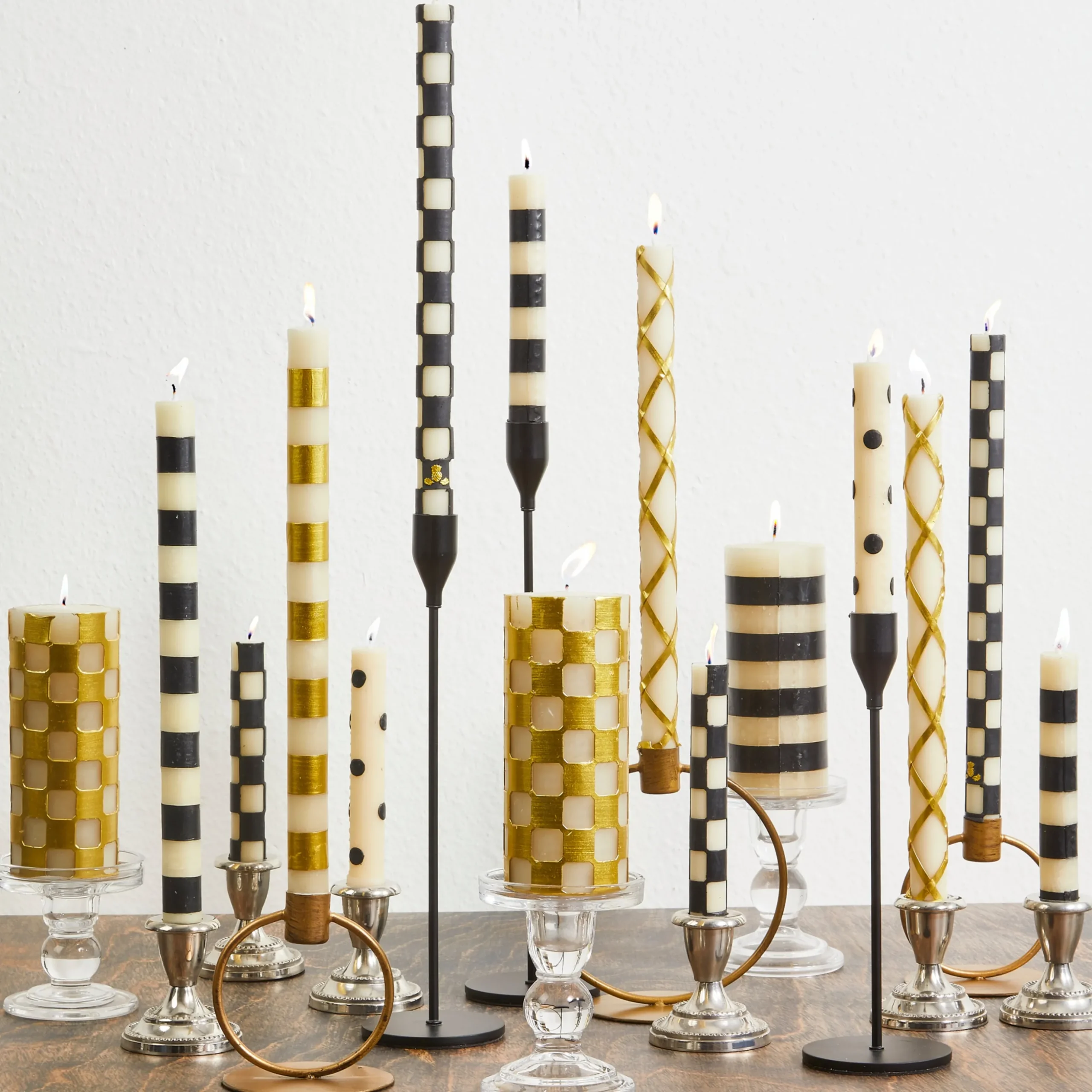 Mini Black & Ivory Dinner Candles, Set of 6