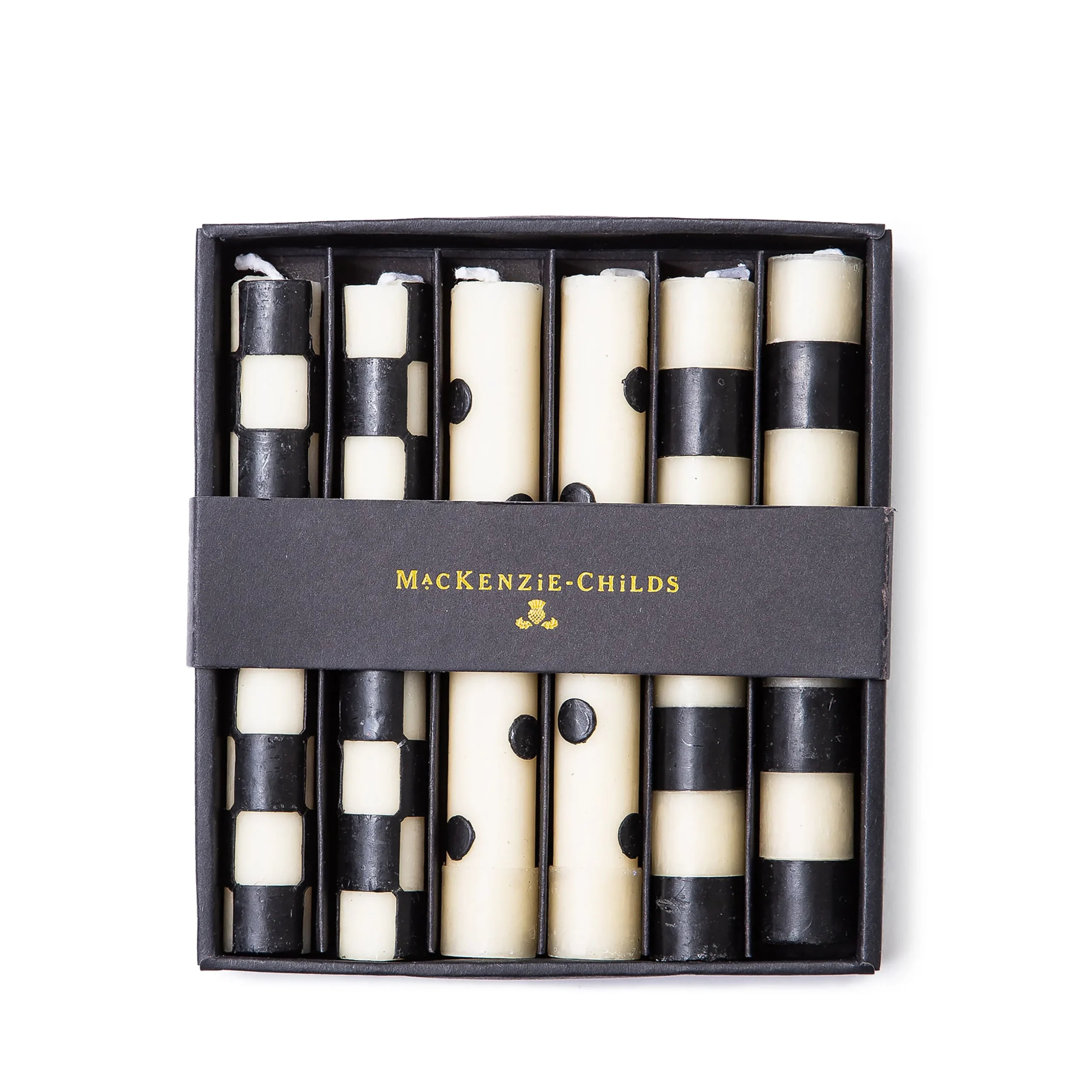 Mini Black & Ivory Dinner Candles, Set of 6