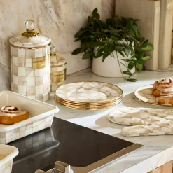 Mocha Check Appetizer Plates, Set of 4