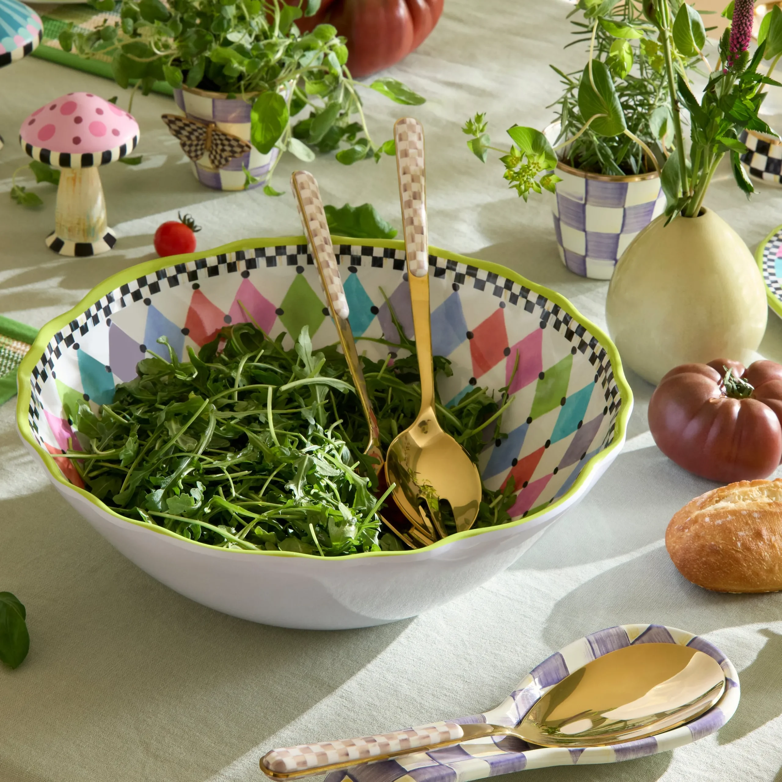 Mocha Check Bistro Salad Serving Set