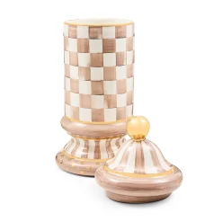 Mocha Check Ceramic Column Canister