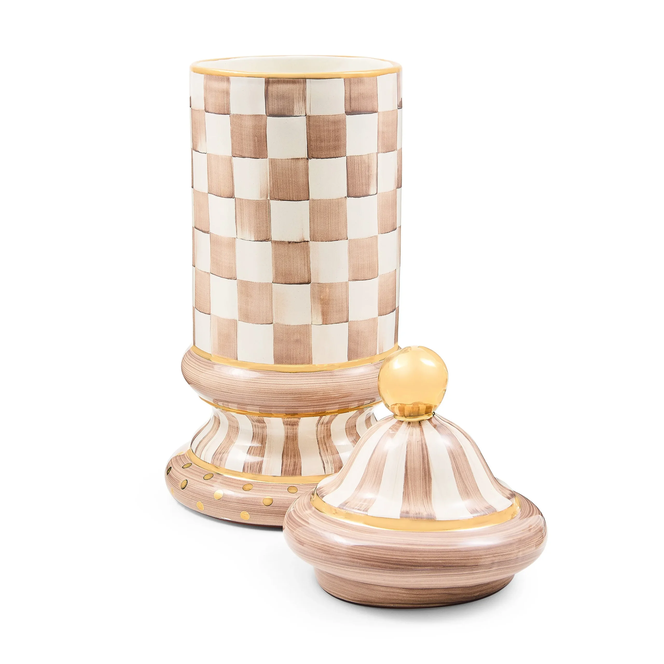 Mocha Check Ceramic Column Canister
