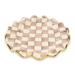 Mocha Check Ceramic Fluted Dinner Plate