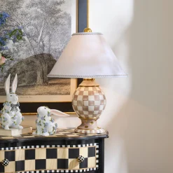 Mocha Check Ceramic Globe Lamp