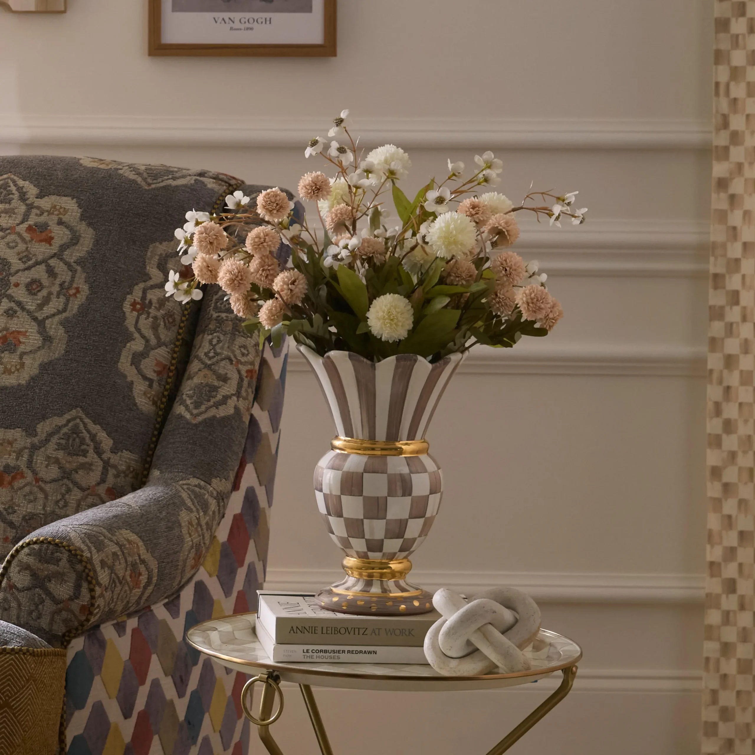 Mocha Check Ceramic Great Vase
