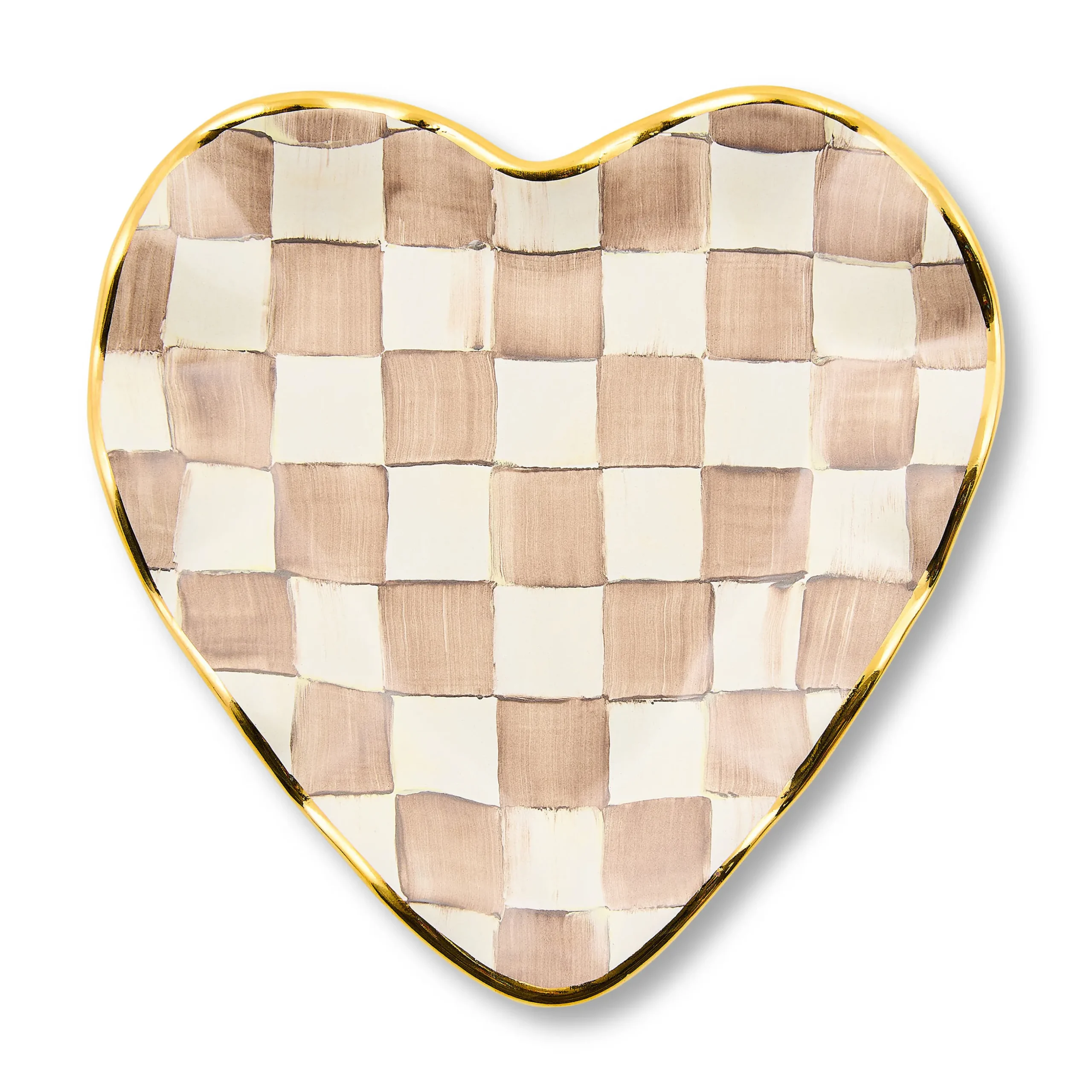 Mocha Check Ceramic Heart Plate