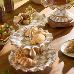 Mocha Check Ceramic Three Tier Sweet Stand