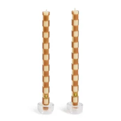 Mocha Check Dinner Candles, Set of 2