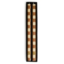 Mocha Check Dinner Candles, Set of 2