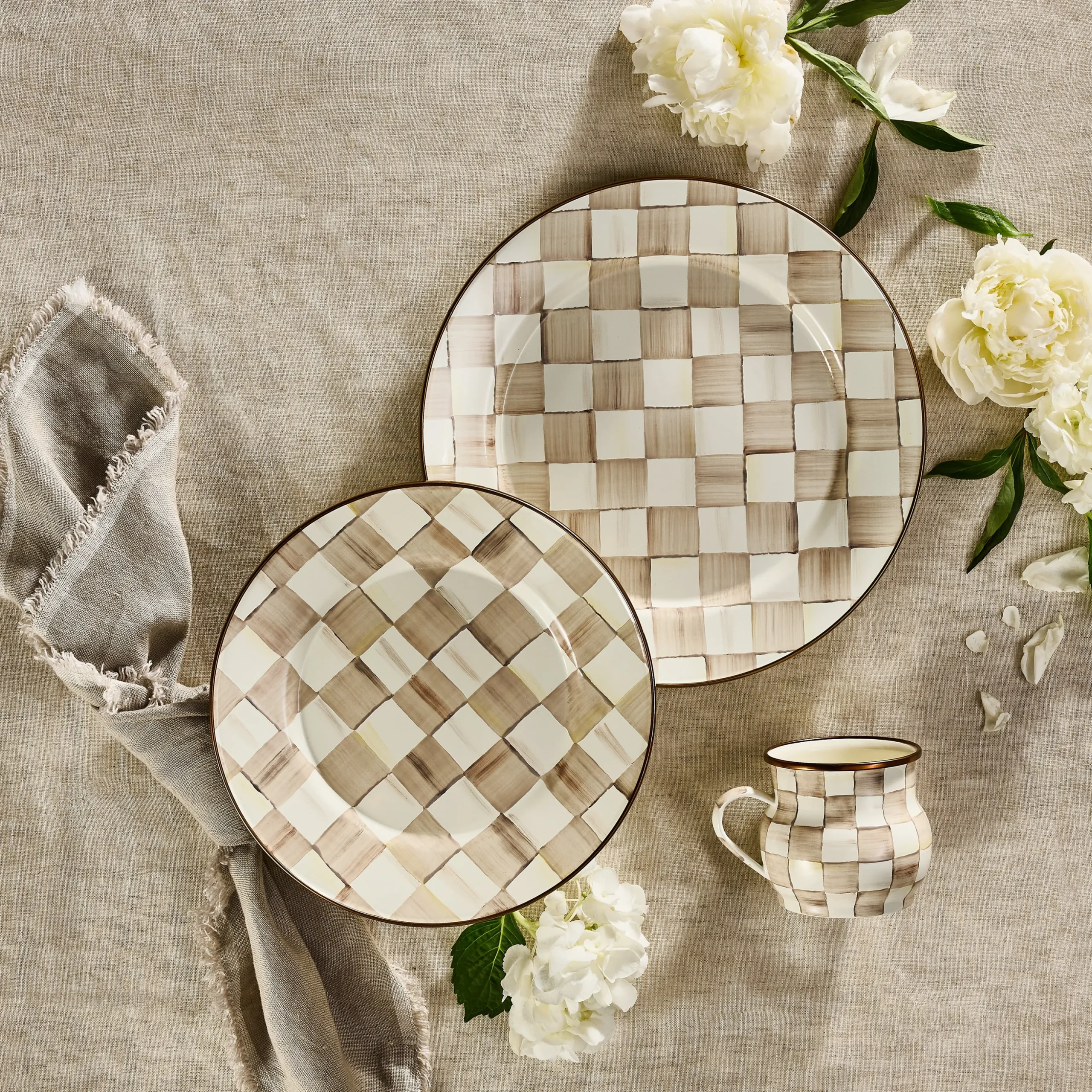 Mocha Check Dinner Plate