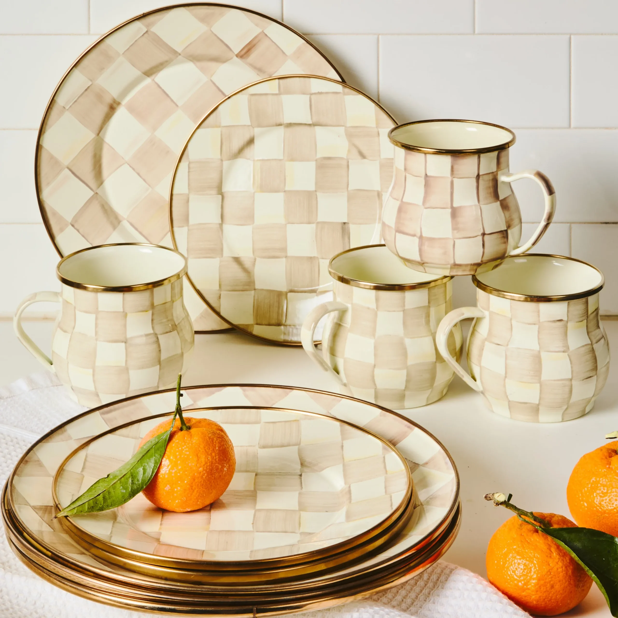 Mocha Check Dinner Plate