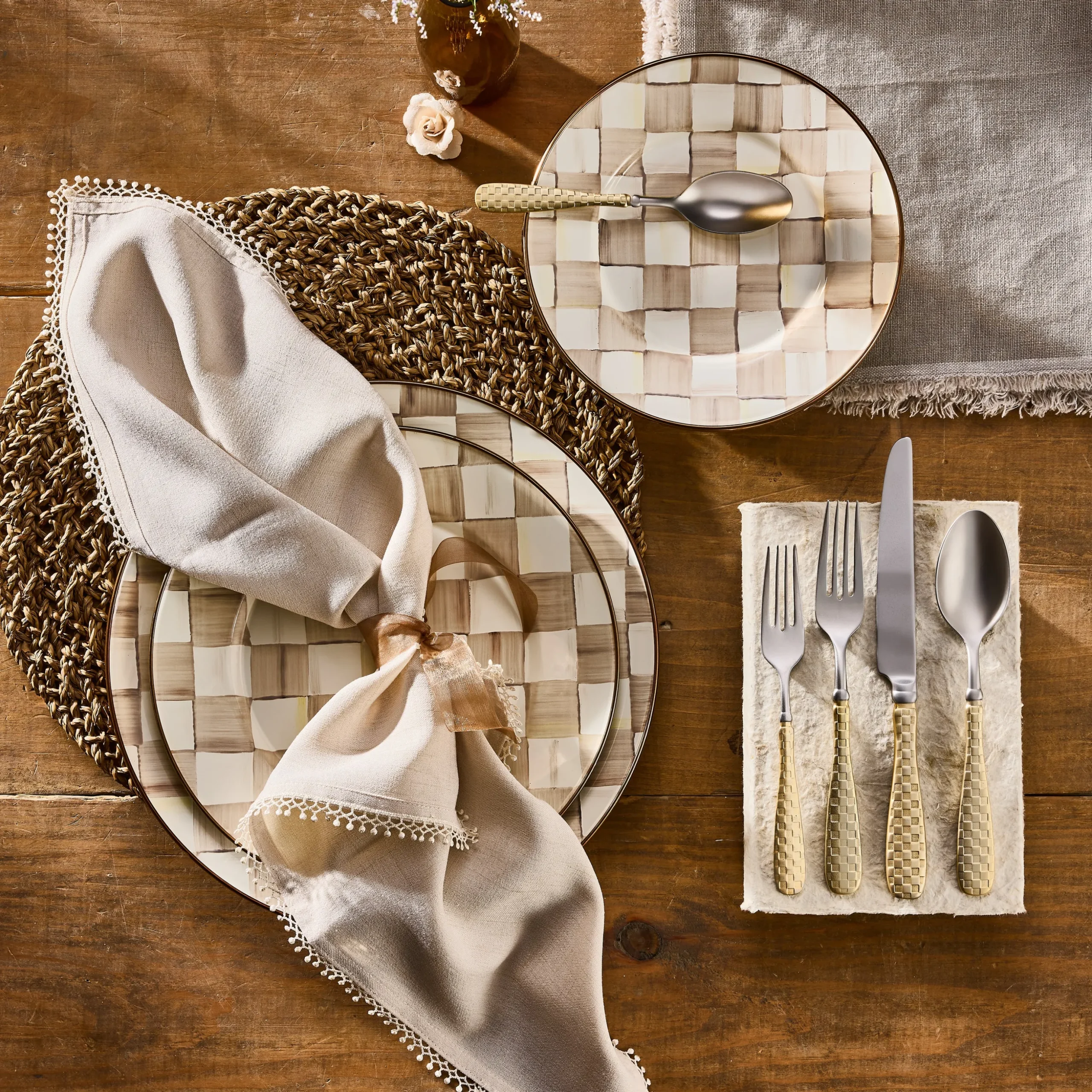 Mocha Check Dinner Plate