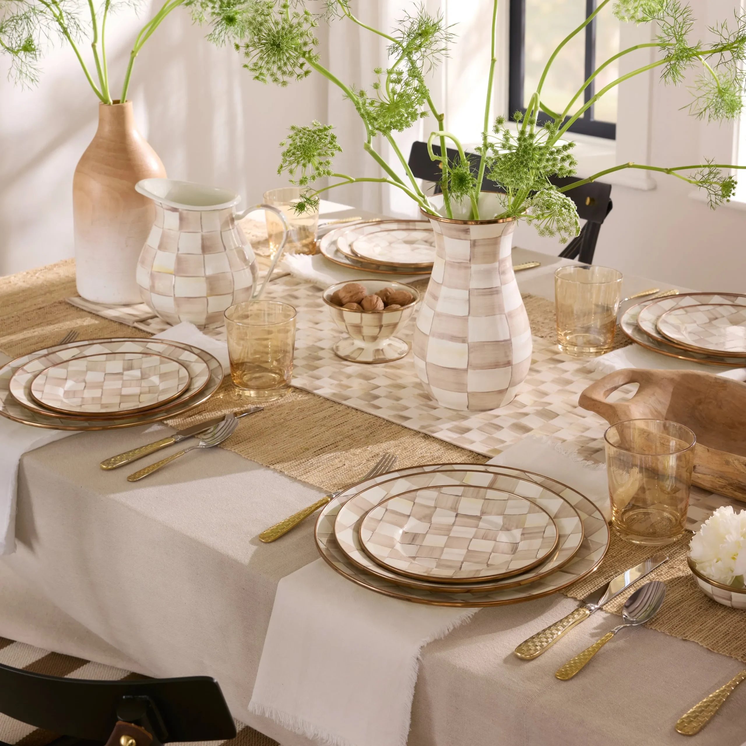 Mocha Check Dinner Plate