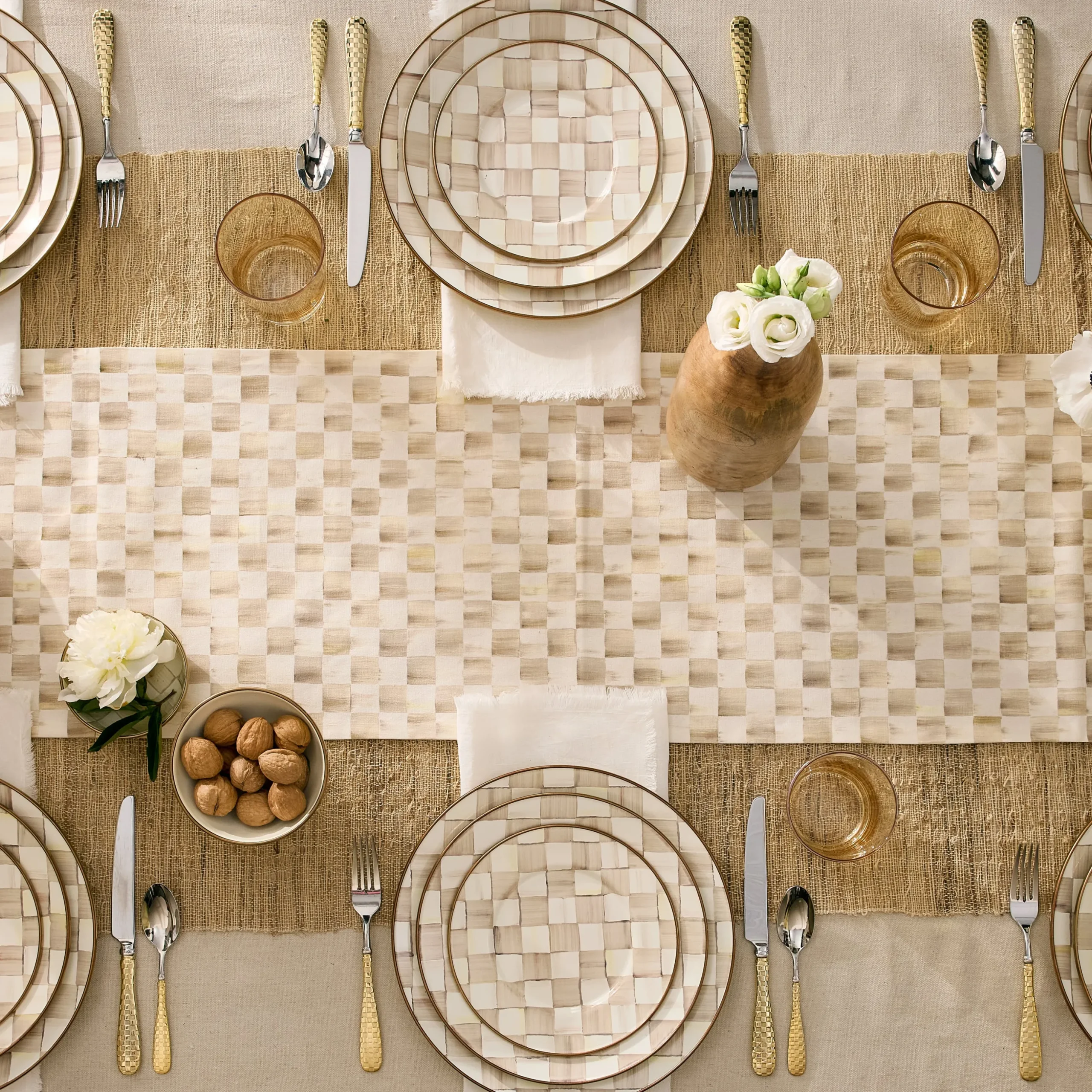 Mocha Check Dinner Plate