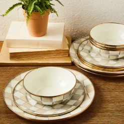 Mocha Check Dinnerware 12pc Complete Set