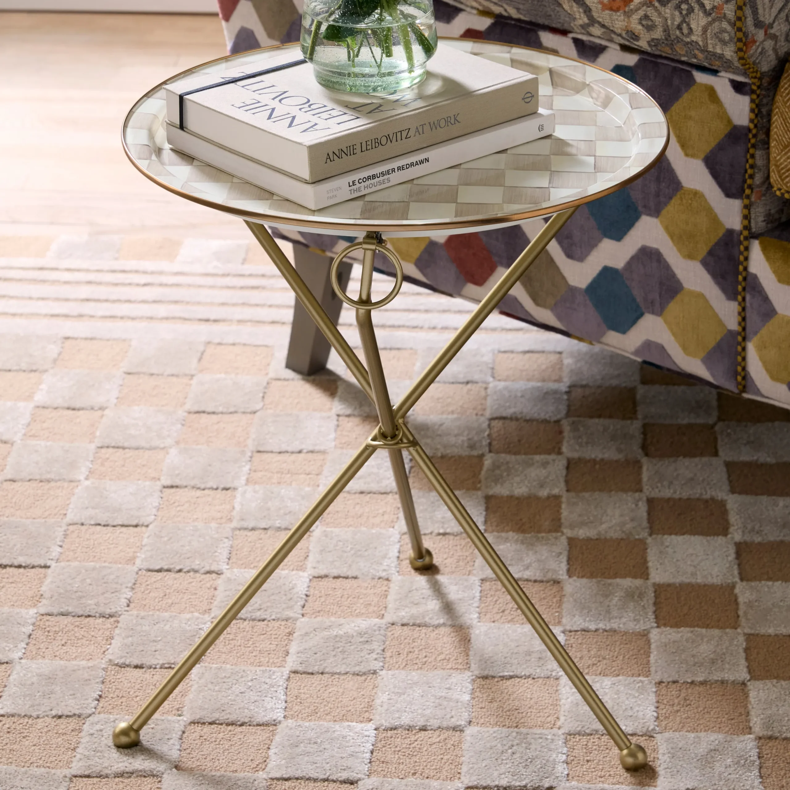 Mocha Check Enamel Tilt Accent Table