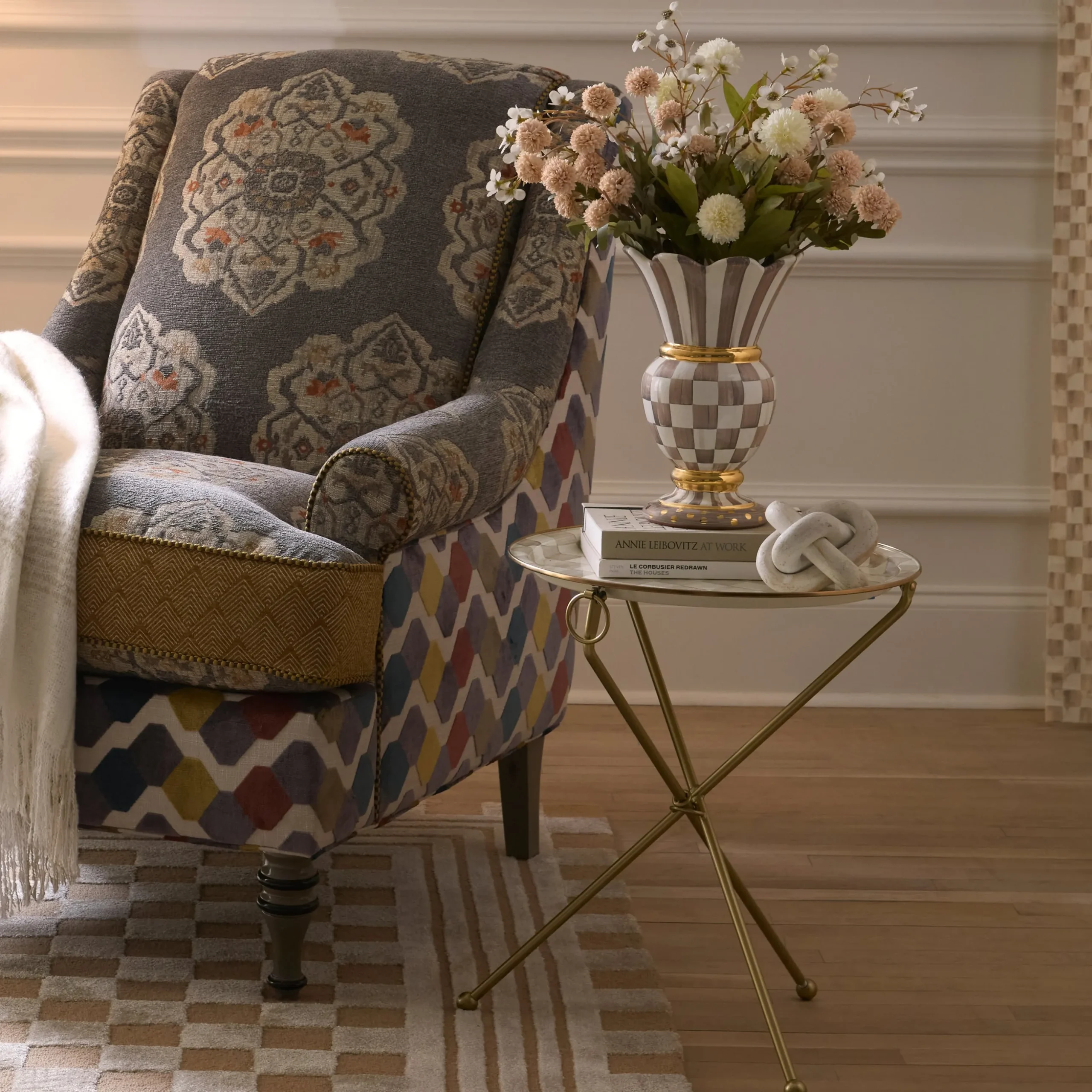 Mocha Check Enamel Tilt Accent Table
