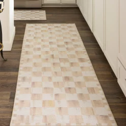Mocha Checkered 2'6" x 8' Washable Runner