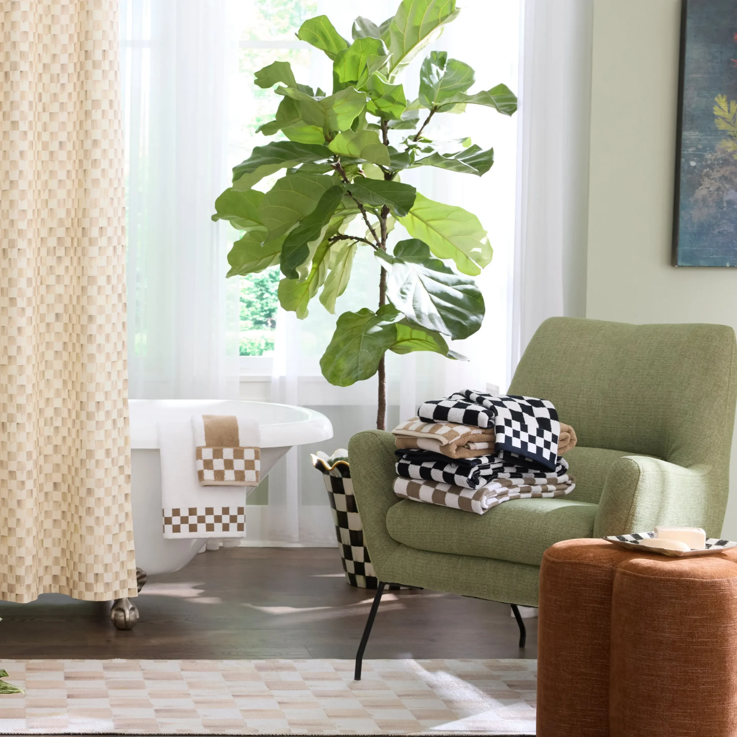 Mocha Checkered 8' x 10' Washable Rug