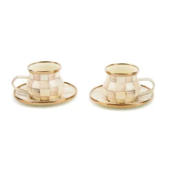 Mocha Check Espresso Cup & Saucer Set