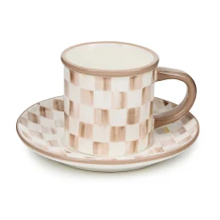 Mocha Check Espresso Cup & Saucer, Set of 2