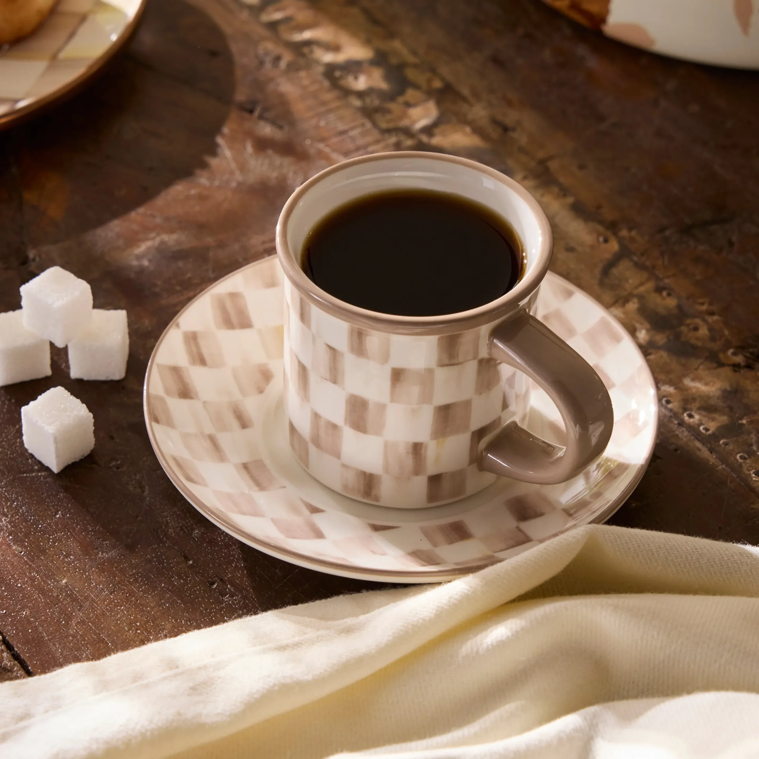 Mocha Check Espresso Cup & Saucer, Set of 2