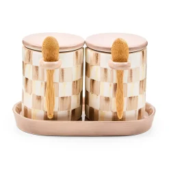 Mocha Check Farmhouse Canister, Set of 2