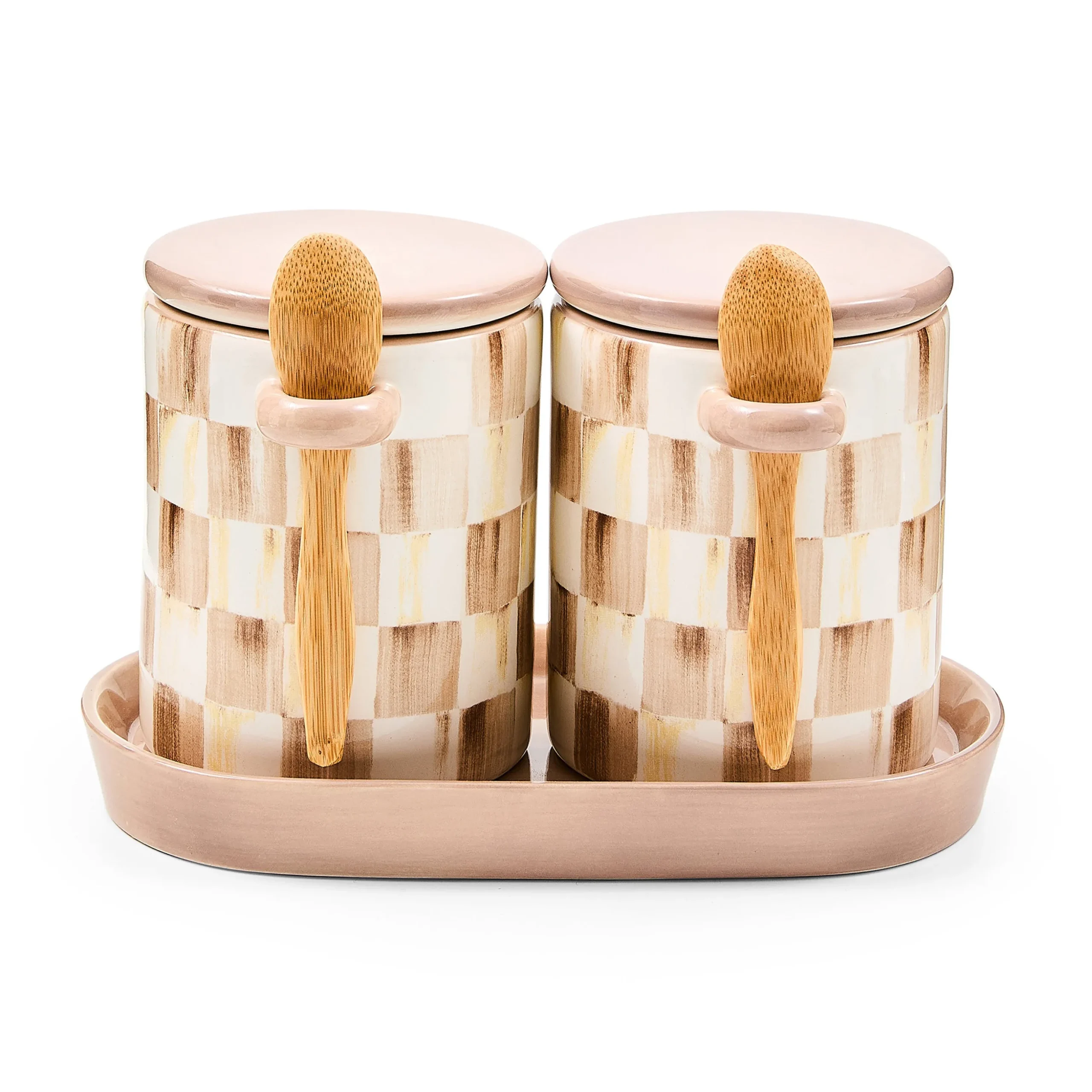 Mocha Check Farmhouse Canister, Set of 2