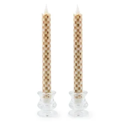 Mocha Check Flameless Dinner Candles, Set of 2