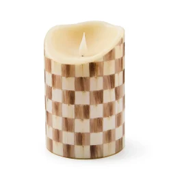 Mocha Check Flameless 6" Pillar Candle
