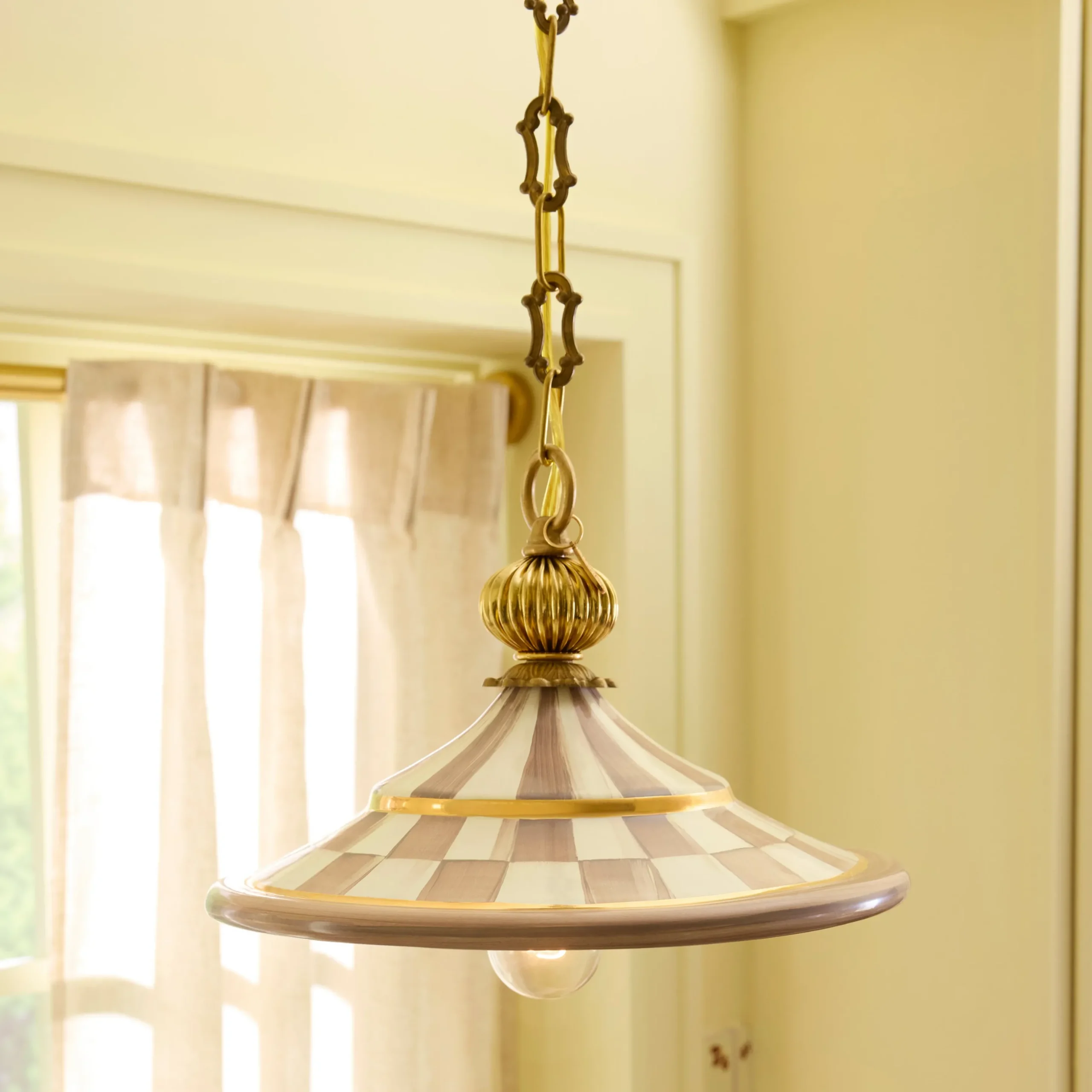 Mocha Check Flared Ceramic Pendant Lamp