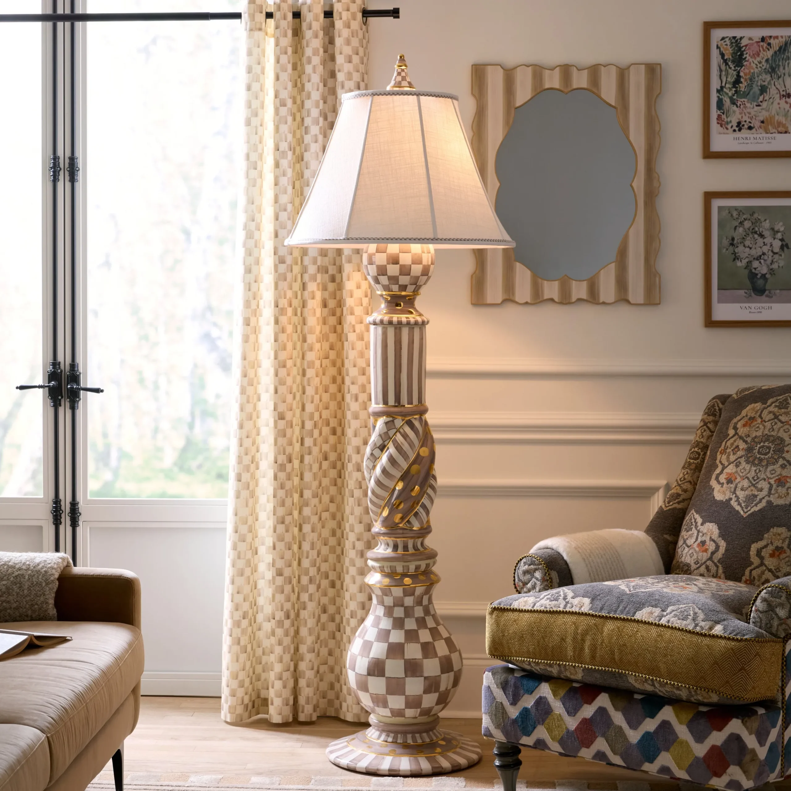 Mocha Check 84" Grommet Curtain Panel