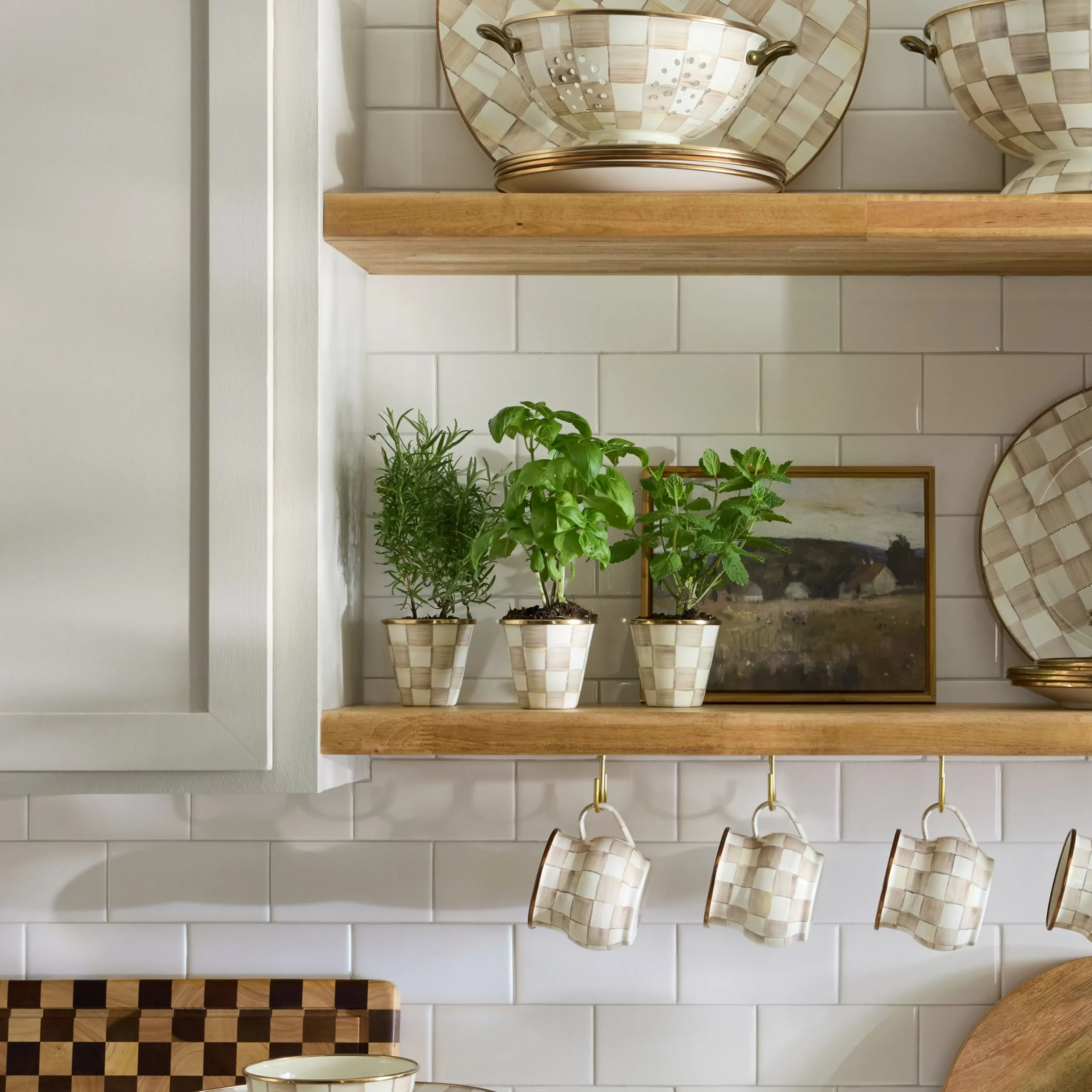 Mocha Check Herb Pots, Set of 3