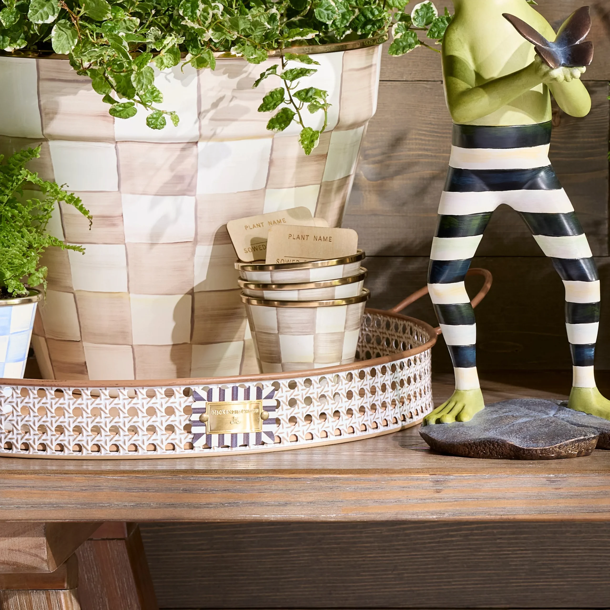 Mocha Check Herb Pots, Set of 3