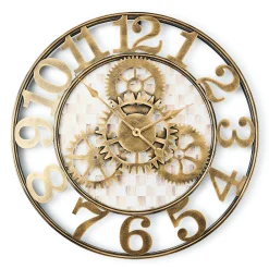 Mocha Check Large Farmhouse Wall Clock