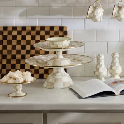 Mocha Check Large Pedestal Platter