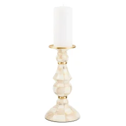 Mocha Check Large Pillar Candlestick