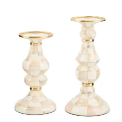 Mocha Check Large Pillar Candlestick
