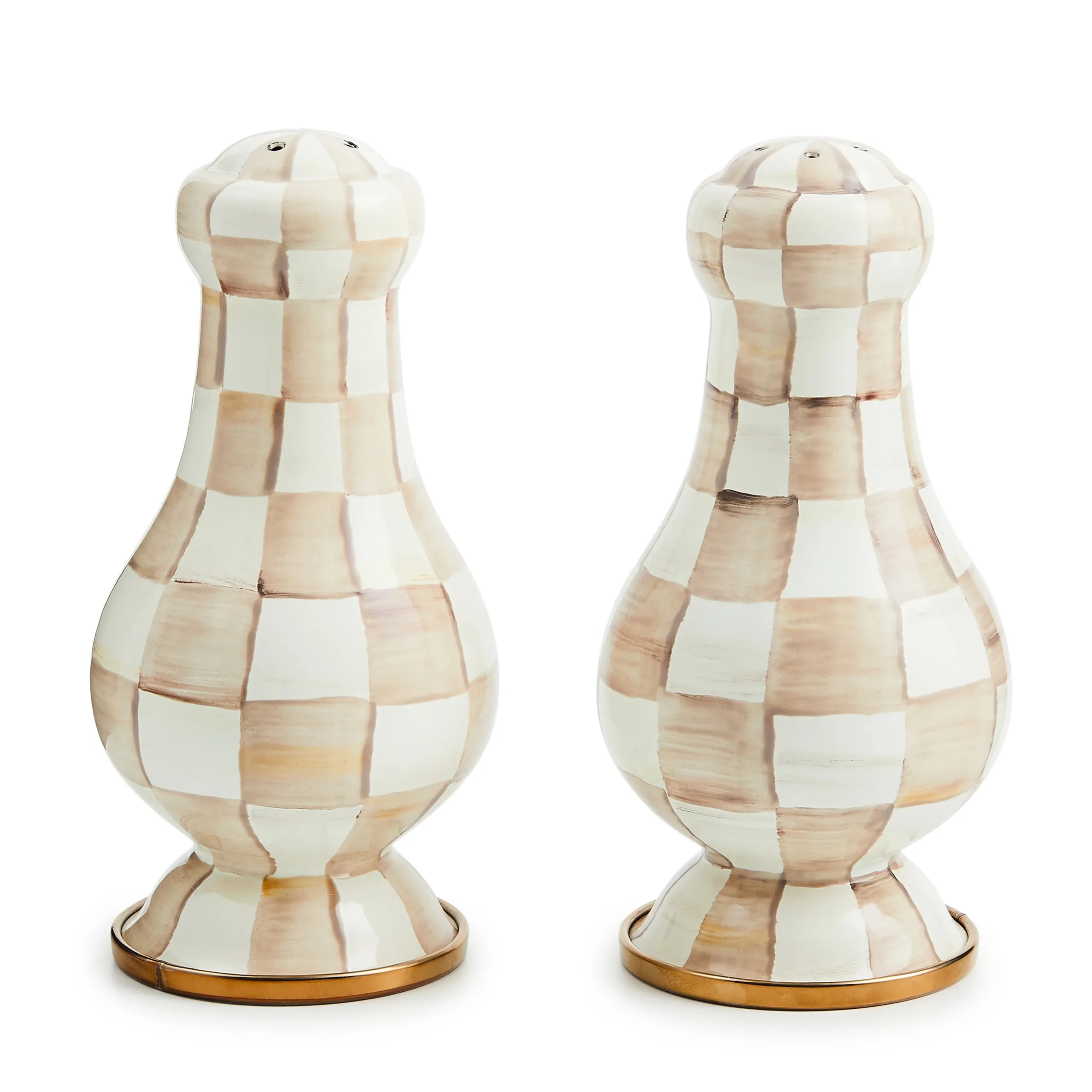 Mocha Check Large Salt & Pepper Shakers