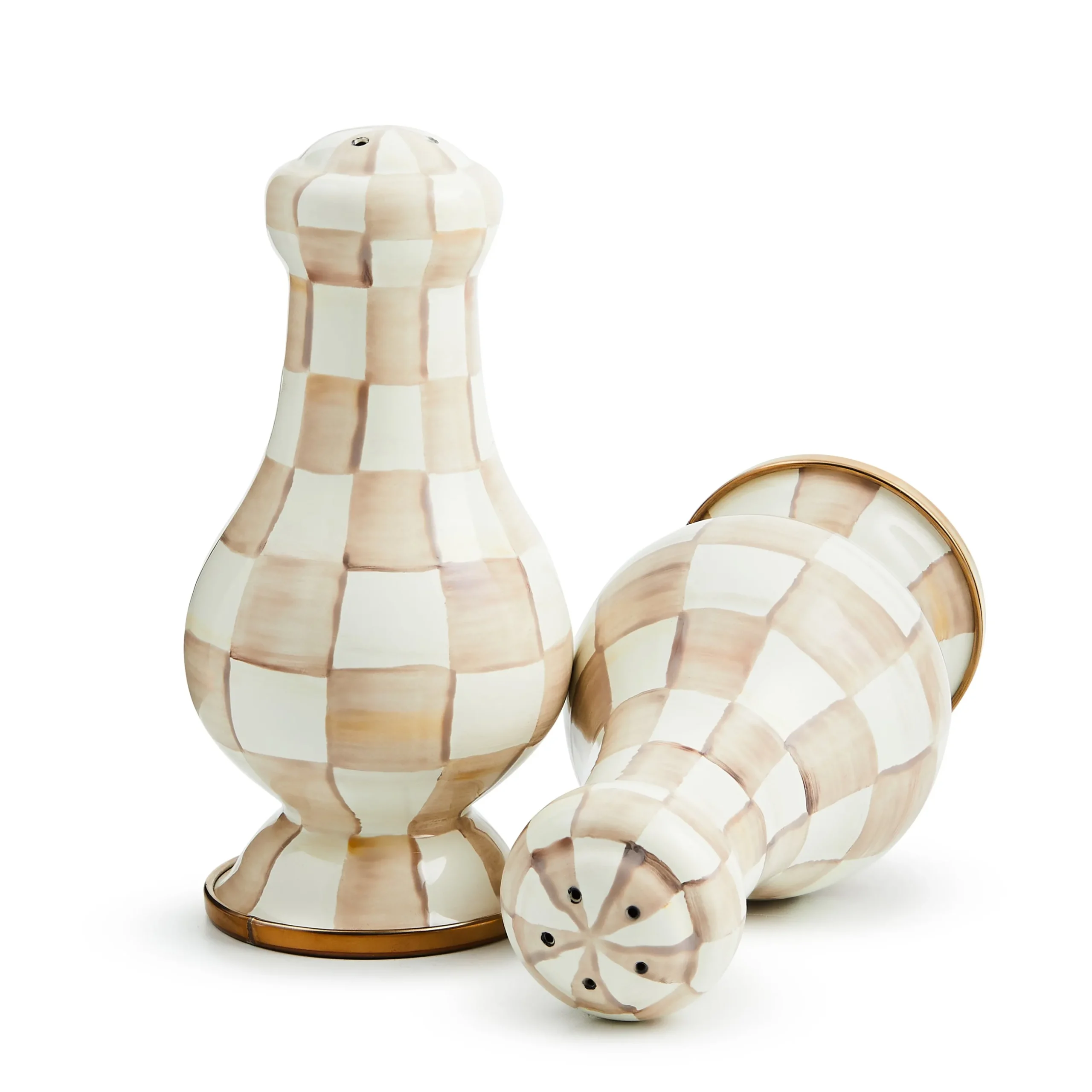 Mocha Check Large Salt & Pepper Shakers