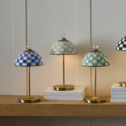 Mocha Check LED Rechargeable Dome Table Lamp