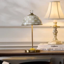 Mocha Check LED Rechargeable Dome Table Lamp