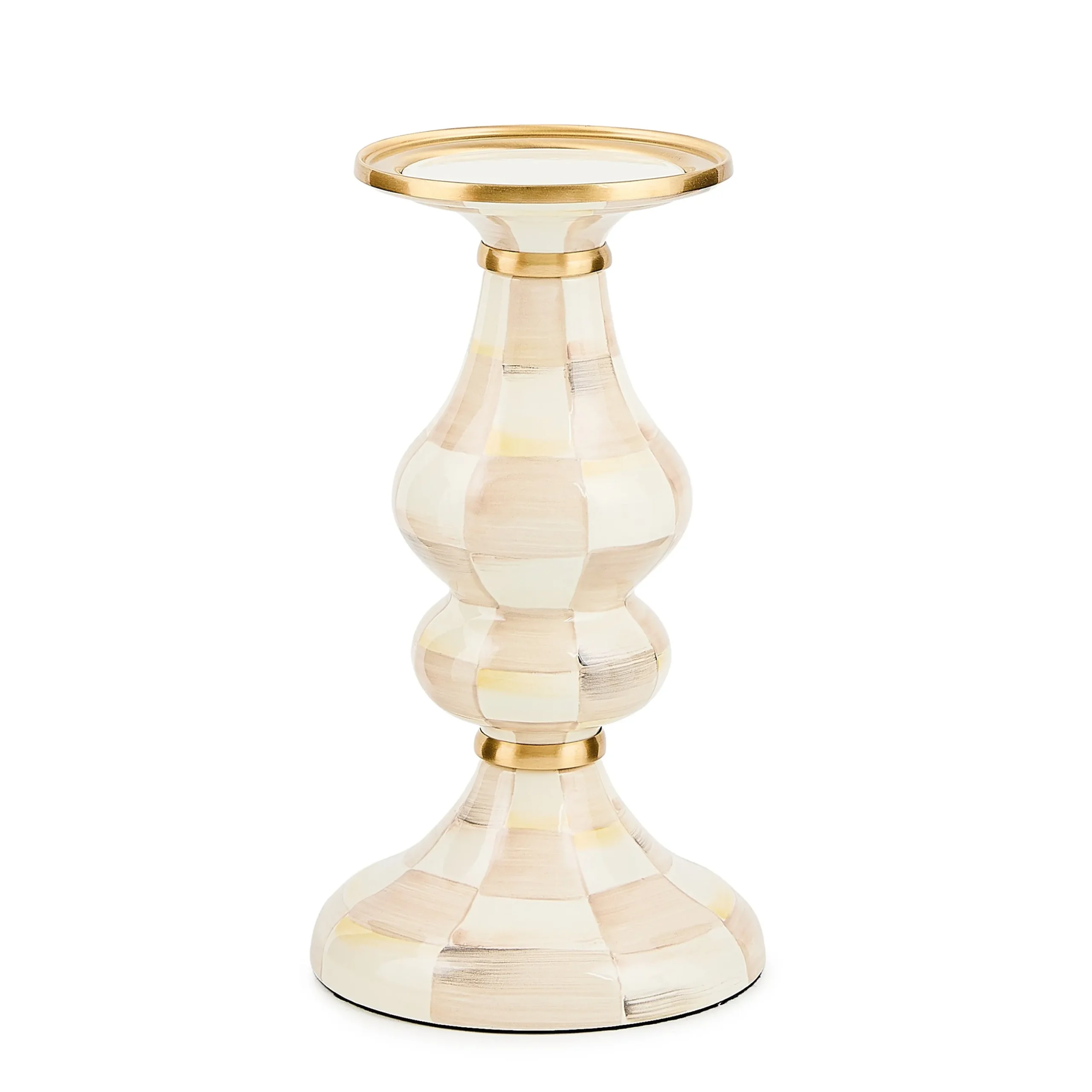Mocha Check Medium Pillar Candlestick