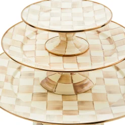Mocha Check Mini Pedestal Platter