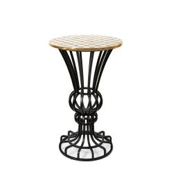 Mocha Check Pedestal Accent Table