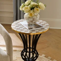 Mocha Check Pedestal Accent Table