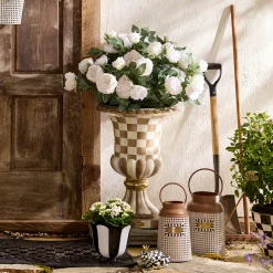 Mocha Check Pedestal Urn