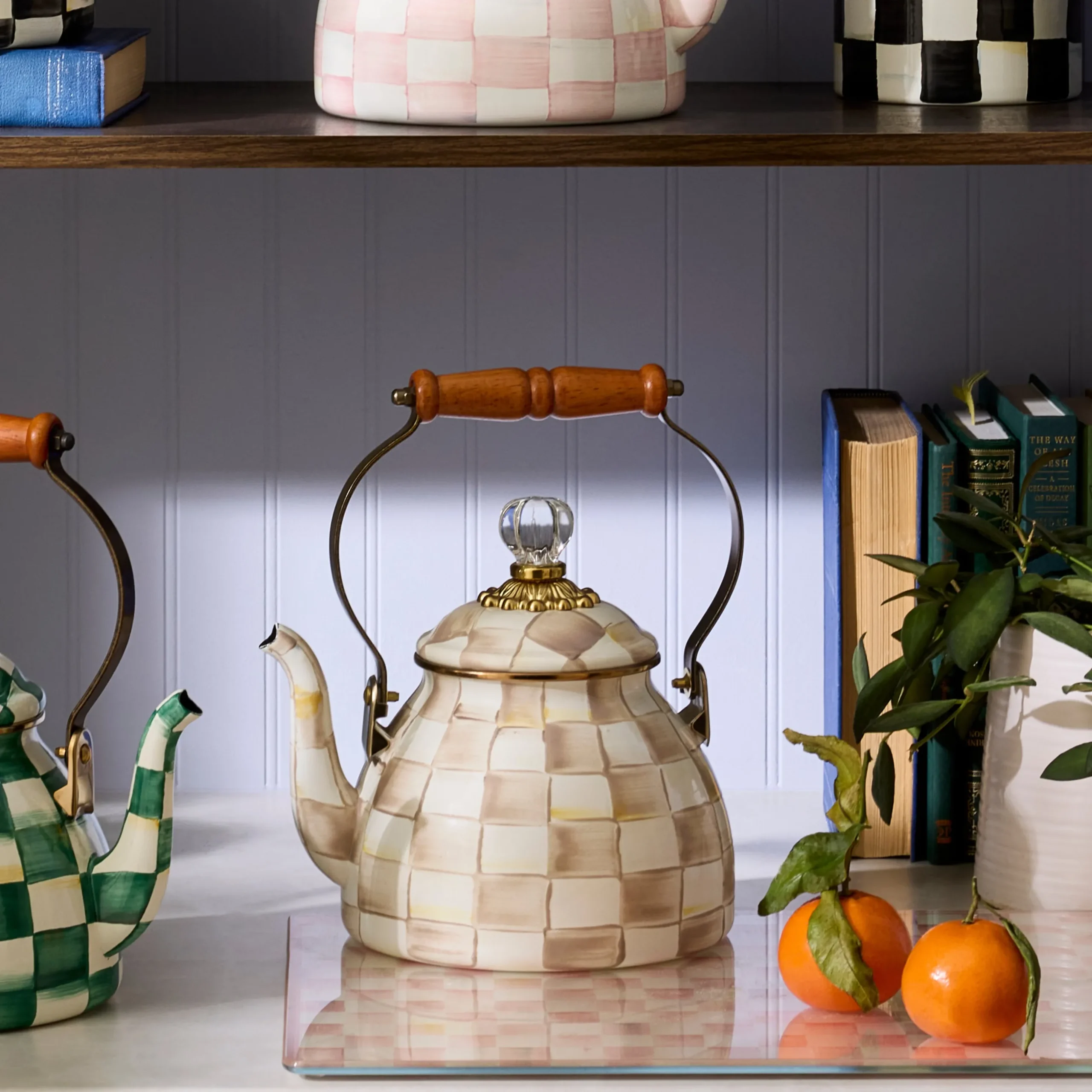 Mocha Check 2 Quart Tea Kettle